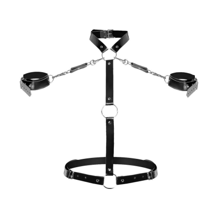 Шкіряна жіноча портупея з наручниками Art of Sex - Ursula чорна XS-2XL - фото