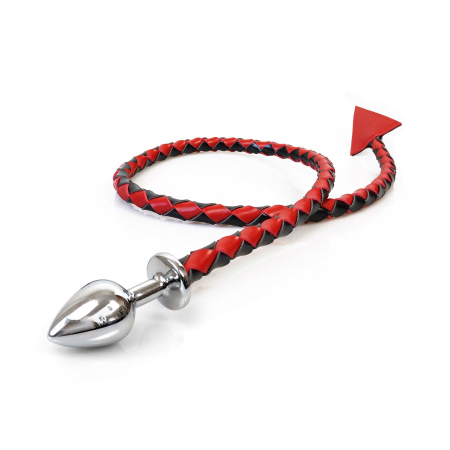 Металева анальна пробка L з диявольським хвостом Art of Sex - Succubus, екошкіра, чорний/червоний - фото