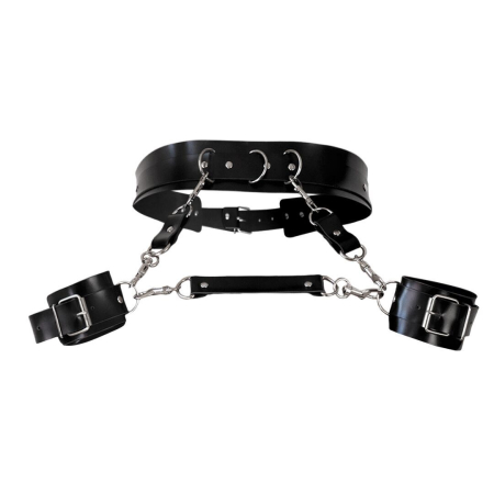 Шкіряний пояс з наручниками Art of Sex – Kasta L-2XL, чорний - фото