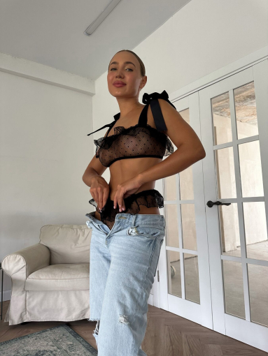 Сітчастий комплект білизни з воланами D&A, M, топ, стрінги №3