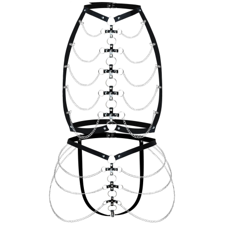Набір портупея + трусики зі шкіри з ланцюжками Art of Sex - Cross, розмір L-2XL, колір чорний - фото №4