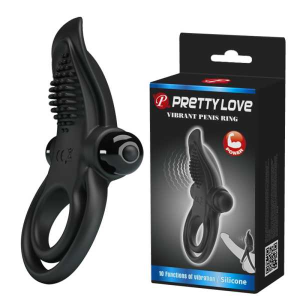 Ерекційне кільце з вібрацією Pretty Love Vibro Penis Ring Black - фото
