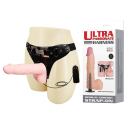 Страпон із вібрацією Ultra Passionate Harness Vibrating Strap On Flesh - фото