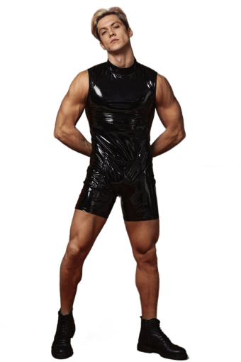 Комбідрес чоловічий лакований «Розпусний Джо» D&A, чорний, L, відкриті сідниці, зручні блискавки - фото