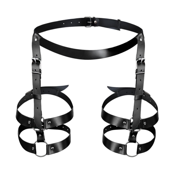 Шкіряні гартери Art of Sex - Melani Leather garters, Чорні L-2XL - фото