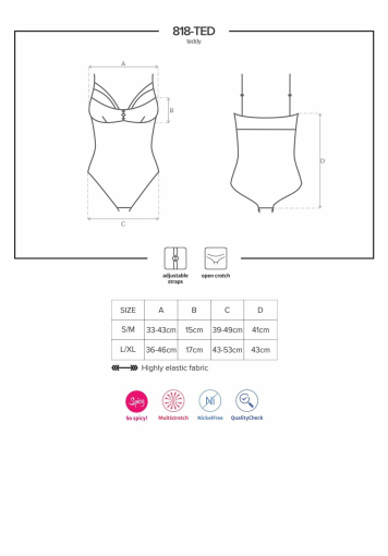 Мереживне боді з доступом Obsessive 818-TED-1 teddy M/L, чорне - фото №7