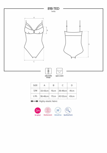 Мереживне боді з доступом Obsessive 818-TED-1 teddy XS/S, чорне - фото №7