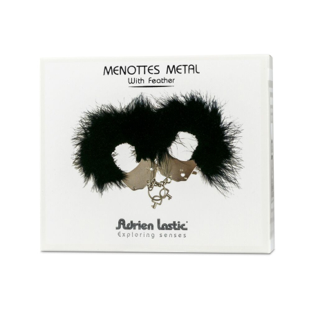 Наручники металеві Adrien Lastic Handcuffs Black з чорною пухнастою обробкою - фото №4