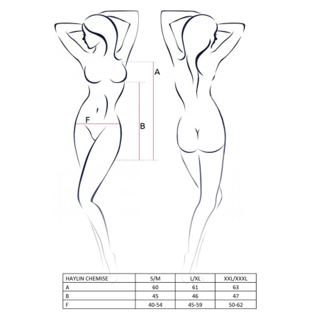 Прозора сорочка з декольте Passion HAYLIN CHEMISE L/XL, black, трусики, квітковий візерунок №3