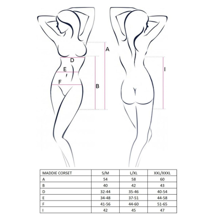 Корсет-сорочка з пажами Passion MADDIE CORSET L/XL, black, трусики - фото №3