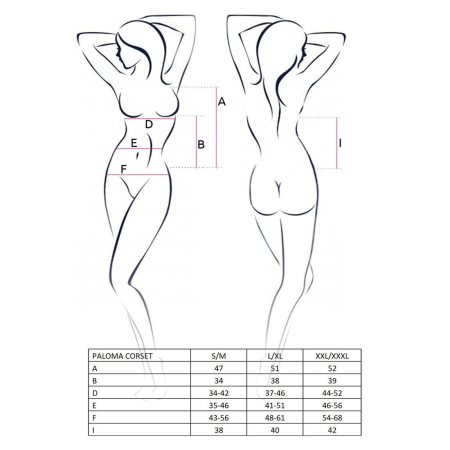 Корсет-сорочка з пажами Passion PALOMA CORSET L/XL, white, трусики, напівпрозорий - фото №3