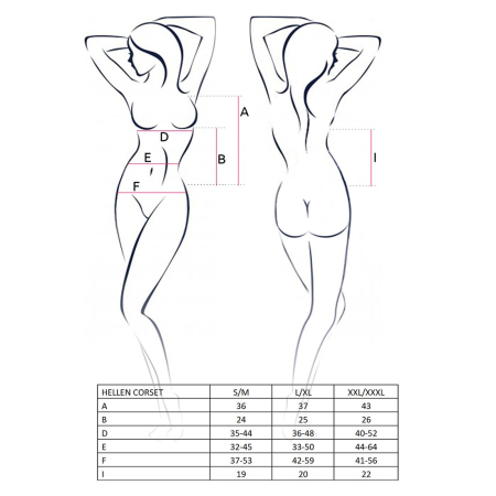 Корсет з пажами Passion HELLEN CORSET S/M, black, трусики, напівпрозорий - фото №3