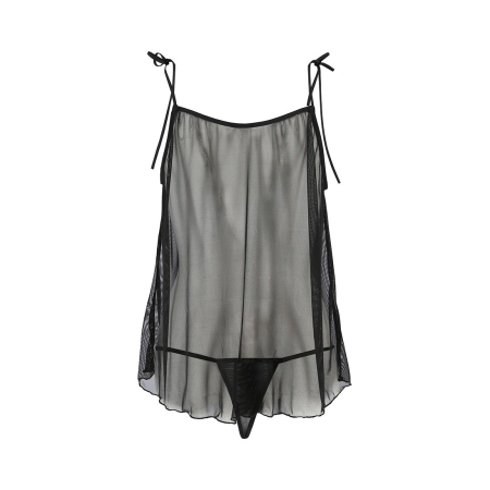 Сорочка прозора бебі-дол Passion MELANIA CHEMISE L/XL, black, трусики, на тонких бретелях - фото №4