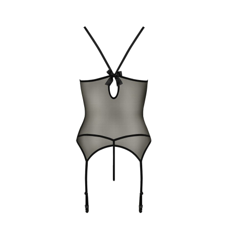 Корсет з пажами Passion MELANIA CORSET L/XL, black, трусики, напівпрозорий - фото №6