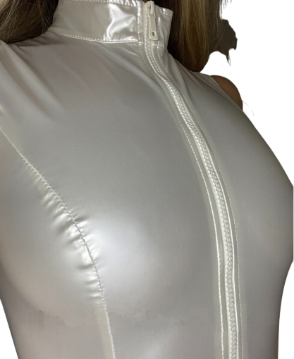 Лакований комбідрес білий “Зухвала Стелла” XS/S, блискавка на все тіло - фото №2