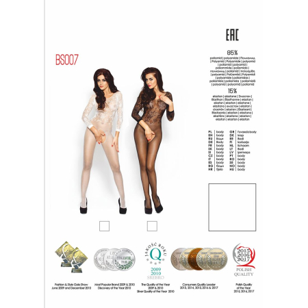 Бодістокінг Passion BS007 black, комбінезон, закриті плечі, рукав 3/4 №6