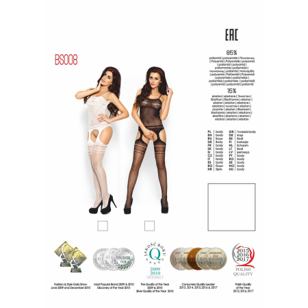 Бодістокінг Passion BS008 white, комбінезон, імітація панчіх і пояса №4