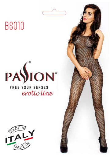 Бодістокінг Passion BS010 black, комбінезон, дрібна сіточка №4