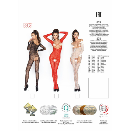 Бодістокінг Passion BS031 red, комбінезон з відкритими грудьми - фото №5