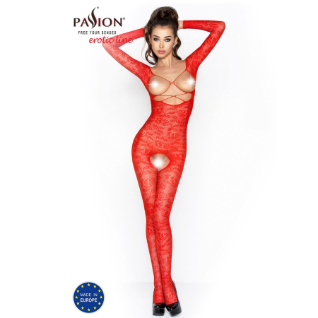 Бодістокінг Passion BS031 red, комбінезон з відкритими грудьми - фото №2