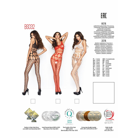 Бодістокінг Passion BS032 white, комбінезон, топ і велика сітка - фото №5