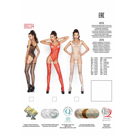 Бодістокінг Passion BS034 black, комбінезон, імітація боді і панчіх - фото №6