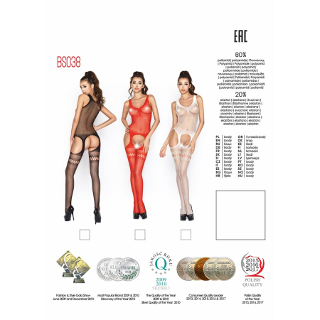 Бодістокінг Passion BS038 black, комбінезон, імітація панчіх і пояса - фото №6