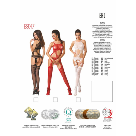 Бодістокінг Passion BS047 black, комбінезон, імітація топа, панчіх і пояса - фото №6