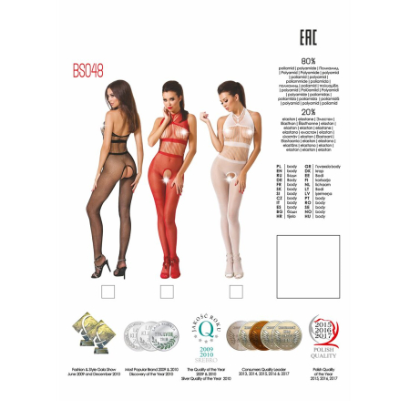 Бодістокінг Passion BS048 red, комбінезон, імітація колгот та відкритого топа - фото №5