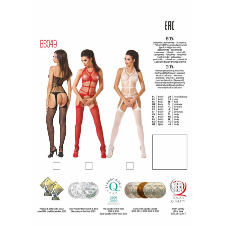Бодістокінг Passion BS049 red, комбінезон, імітація топа, панчох і пояса - фото №5
