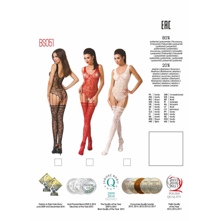 Бодістокінг Passion BS051 red, комбінезон, імітація панчіх і боді - фото №5