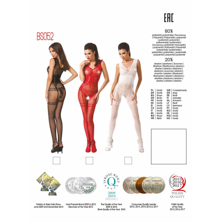 Бодістокінг Passion BS052 white, комбінезон, імітація корсета з підтяжками, панчох і трусиків - фото №5