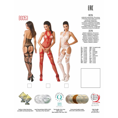 Бодістокінг Passion BS053 white, комбінезон, імітація панчох і пояса - фото №5