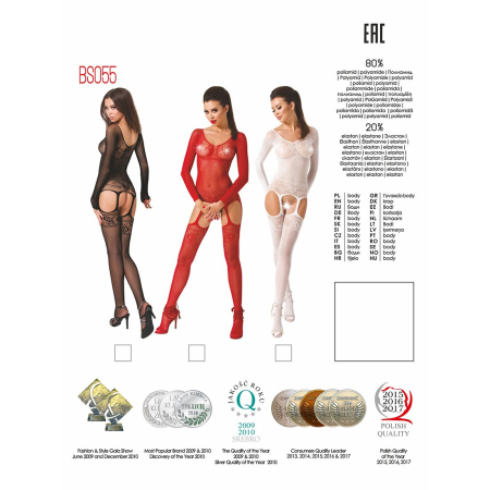 Бодістокінг Passion BS055 red, комбінезон, імітація панчіх і пояса, довгий рукав, закрите плече - фото №5