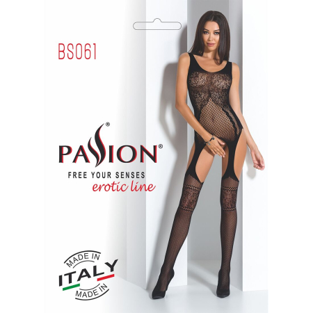 Бодістокінг Passion BS061 black, комбінезон, імітація панчіх - фото №7
