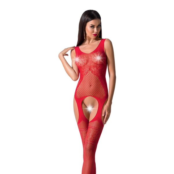 Бодістокінг Passion BS061 red, комбінезон, імітація панчіх 