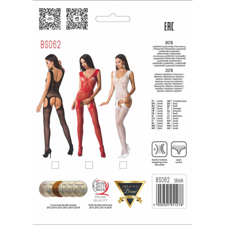 Сітчастий бодістокінг Passion BS062 One Size, Black, комбінезон, імітація панчіх, відкритий доступ - фото №8