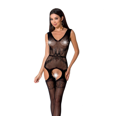 Сітчастий бодістокінг Passion BS062 One Size, Black, комбінезон, імітація панчіх, відкритий доступ - фото