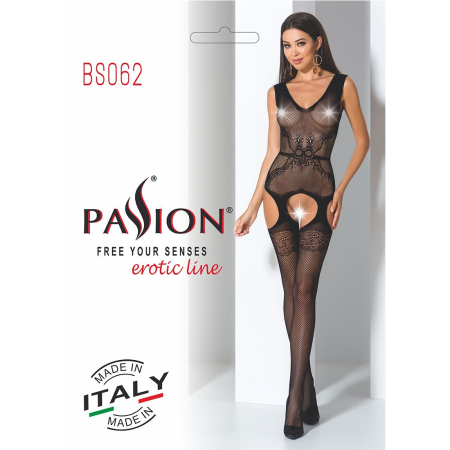 Сітчастий бодістокінг Passion BS062 One Size, Black, комбінезон, імітація панчіх, відкритий доступ - фото №7