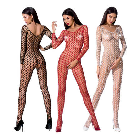 Бодістокінг Passion BS068 white, комбінезон, велика сітка, довгий рукав - фото №3