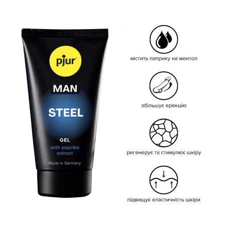 Гель для пеніса стимулювальний pjur MAN Steel Gel 50 ml з екстрактом паприки та ментолом - фото №2