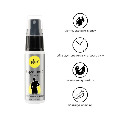 Пролонгувальний спрей pjur Superhero Strong Spray 20 ml, з екстрактом імбиру, всотується в шкіру - фото №2
