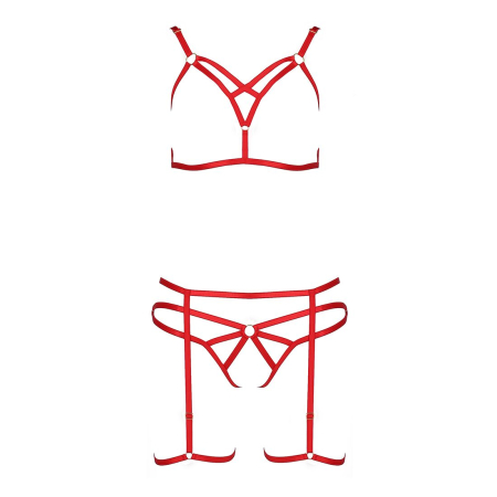 Комплект білизни Passion Exclusive MAGALI SET OpenBra L/XL, red, стрепи, ліф, трусики і пояс - фото №4