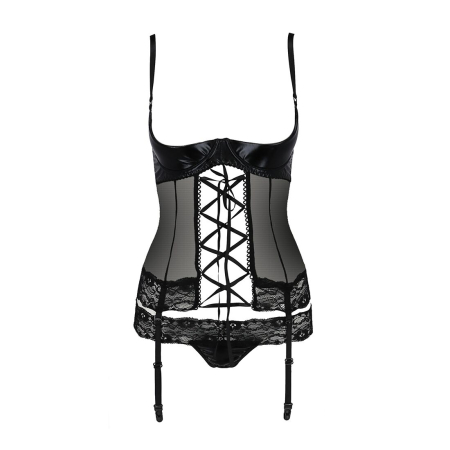Корсет з відкритими грудьми Passion Exclusive NORTH CORSET L/XL, black, пажі, трусики, шнурівка №5