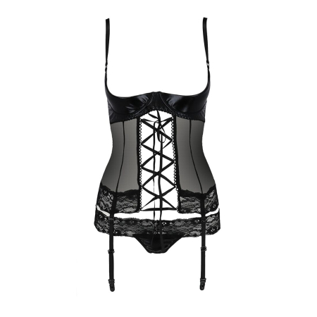 Корсет з відкритими грудьми Passion Exclusive NORTH CORSET S/M, black, пажі, трусики, шнурівка - фото №5