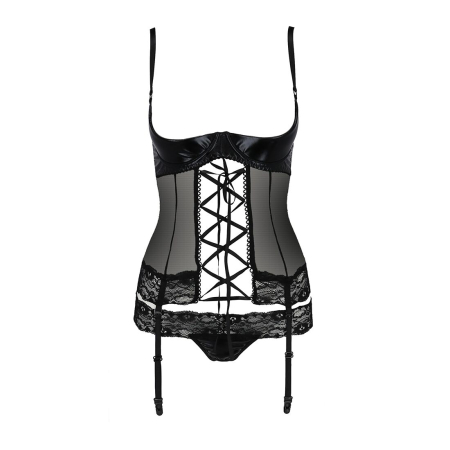 Корсет з відкритими грудьми Passion Exclusive NORTH CORSET XXL/XXXL, black, пажі, трусики, шнурівка - фото №5