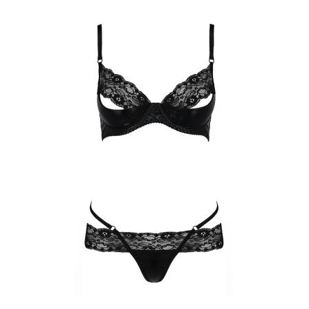 Комплект білизни Passion Exclusive NORTH SET XXL/XXXL, black, ліф і трусики з елементами під латекс - фото №5