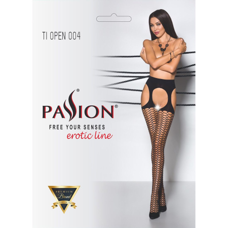 Еротичні колготки Passion TIOPEN 004 1/2 (fishnet 40 den), nero, імітація панчох і пояса - фото №5