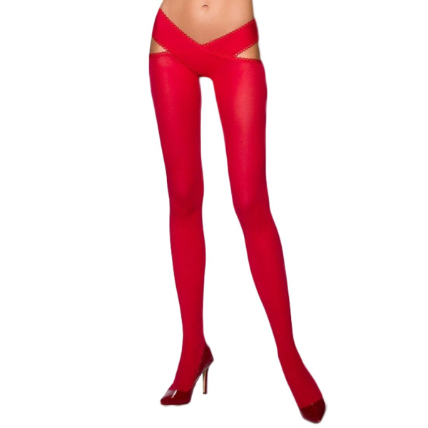 Еротичні колготки Passion TIOPEN 005 3/4 (60 den), roso, з вирізом, оригінальний пояс - фото