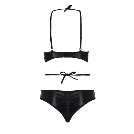 Комплект белья Passion Exclusive NAVEL SET S/M, black, трусики и лиф с элементами под латекс - фото №6